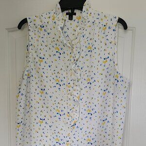 Ann Taylor Ruflfe Pintucked Popover Shell, XL